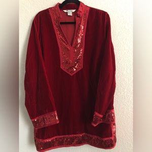 Nygard Collection! Red Velour Sequined Shirt sz 14/16